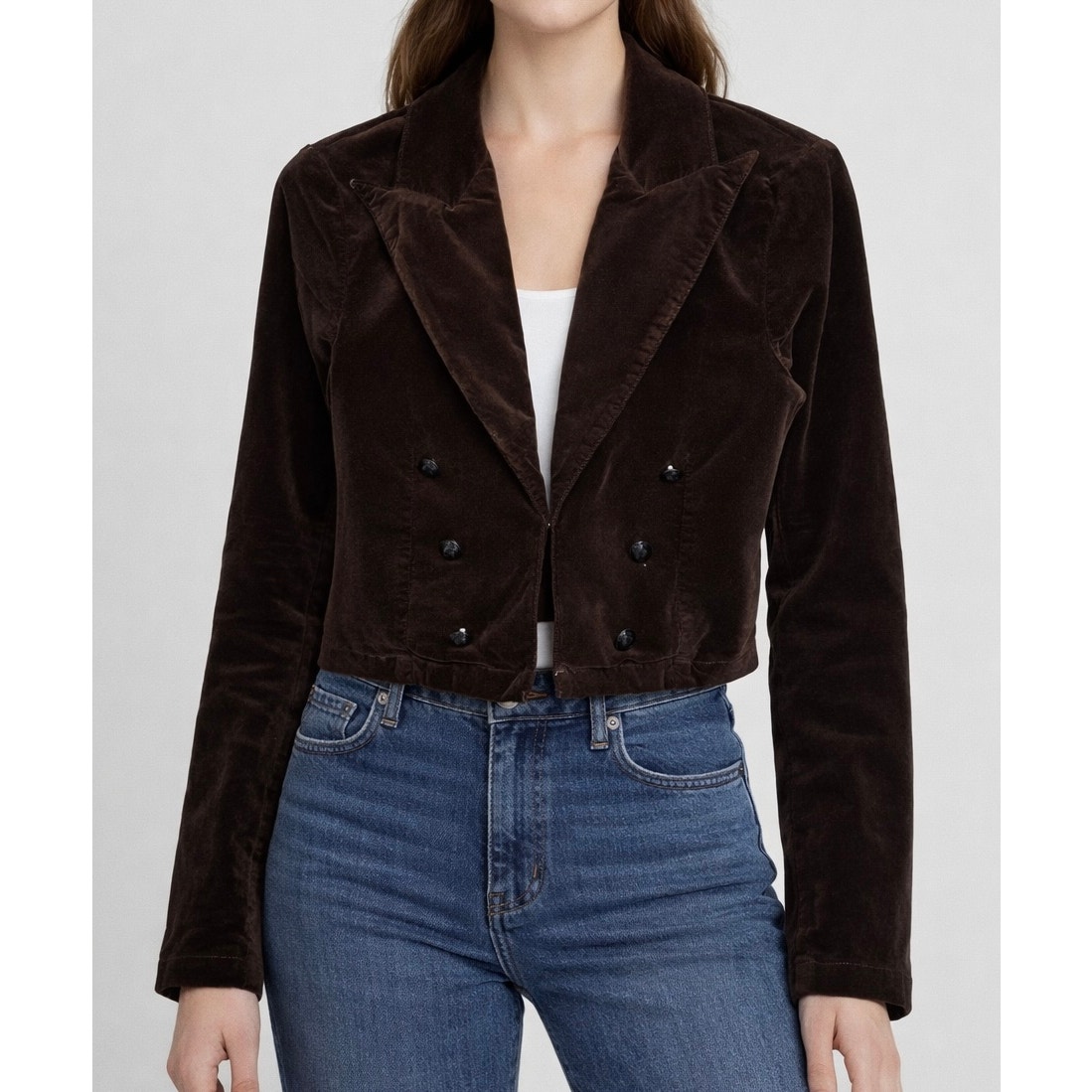 L’agence Wayne Cropped Velvet Blazer Double Breasted Jacket Classic, Brown